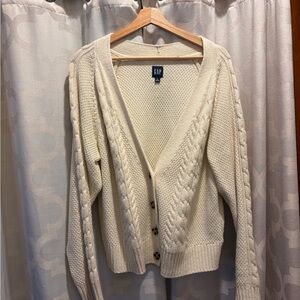 GAP Women's Ivory Cable Knit Cardigan